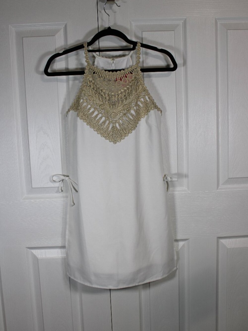 Lilly Pulitzer White Shift Dress with Shorts Under and a Gold Lace Neckline